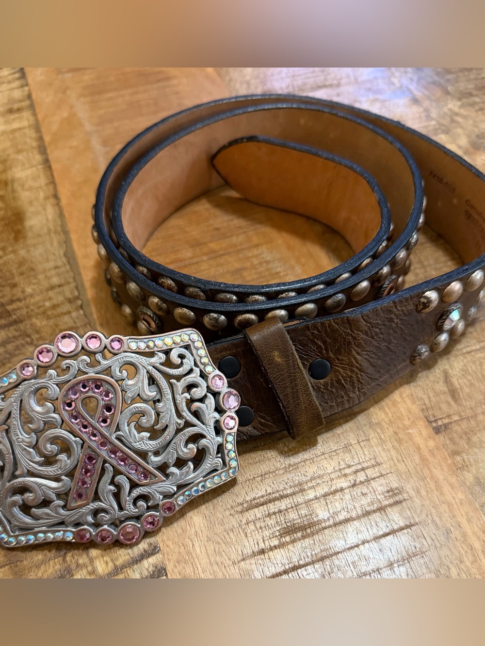 Wrangler Cowgirl Rodeo Belt Rhinestones Tough Enough To Wear Pink Ribbon Size XL